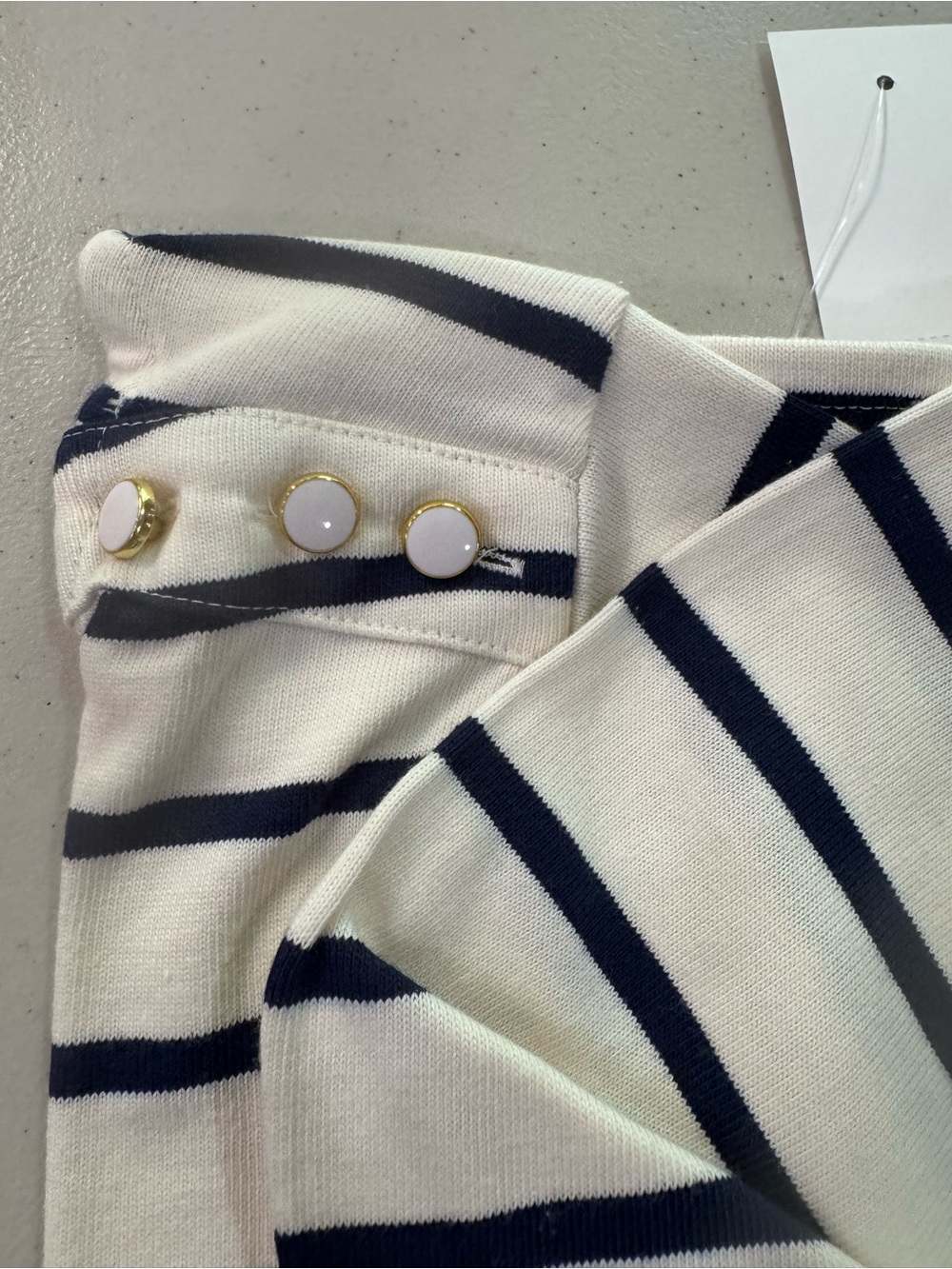 J. Crew Cream and Navy Striped Women’s Top with Gold Buttons